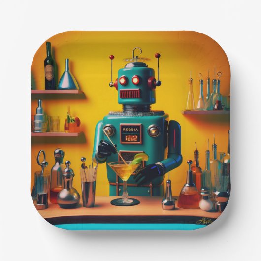 Assiettes En Carton Robot futuriste rétro ROBIA 12J2 Mixologue (Recto)