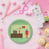 Assiettes En Carton Robot rouge rétro (Fête)