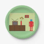 Assiettes En Carton Robot rouge rétro (Devant)