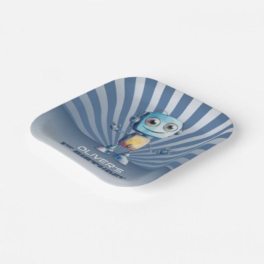 Assiettes En Carton Robot Thème 1er Anniversaire (Angulaire)