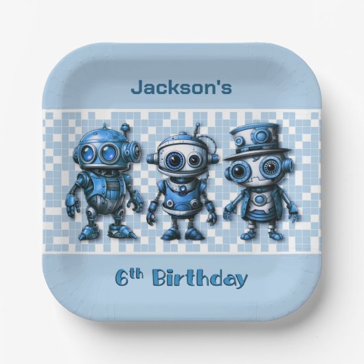 Assiettes En Carton Robot Thème 6ème anniversaire Plaques de fête (Recto)