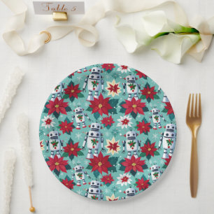 Assiettes En Carton Robots de Noël rétro et Poinsettias