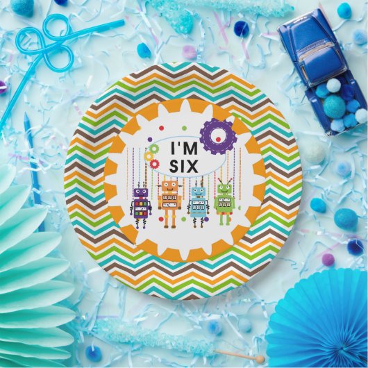 Assiettes En Carton Robots Plaques de papier 6e anniversaire (Fête)