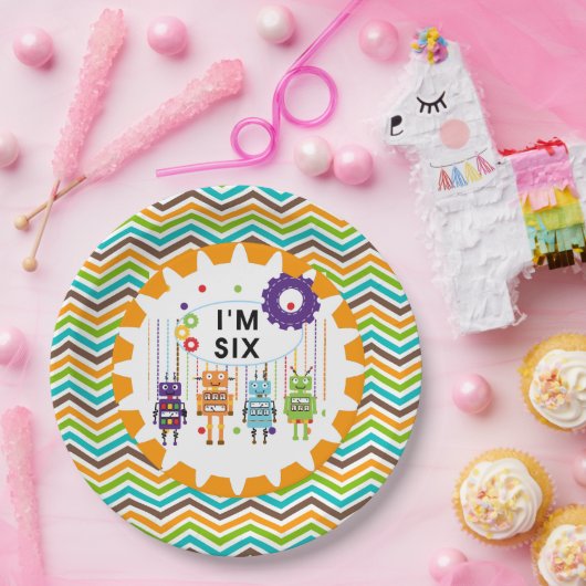 Assiettes En Carton Robots Plaques de papier 6e anniversaire (Fête)