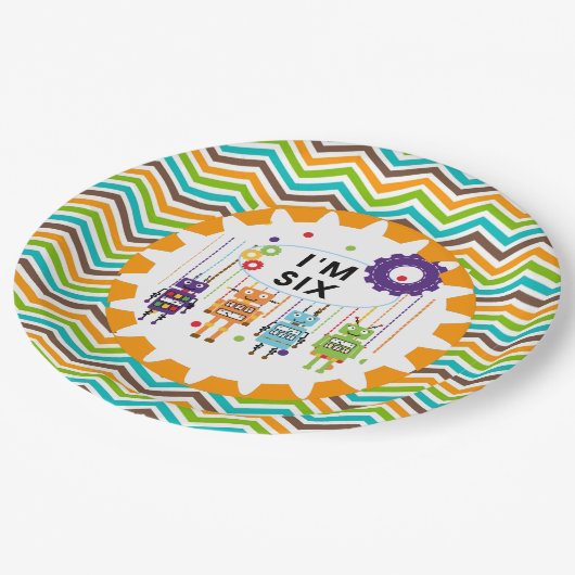 Assiettes En Carton Robots Plaques de papier 6e anniversaire (Angle)