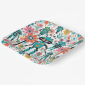 Assiettes En Carton Robots Rétro Mignons Et Fleurs Roses (Angulaire)