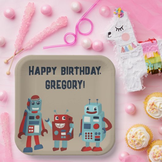 Assiettes En Carton Robots rétro mignons Sci-Fi Boys Anniversaire (Fête)