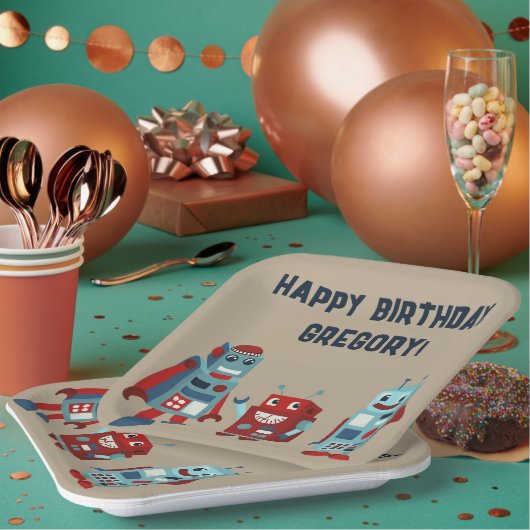 Assiettes En Carton Robots rétro mignons Sci-Fi Boys Anniversaire (Multi)