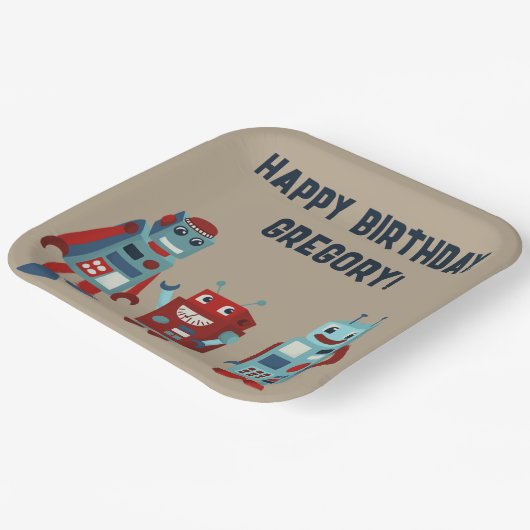 Assiettes En Carton Robots rétro mignons Sci-Fi Boys Anniversaire (Angulaire)