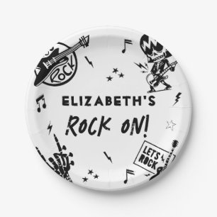 Assiettes En Carton Rock et Roll Black & White Anniversaire Party