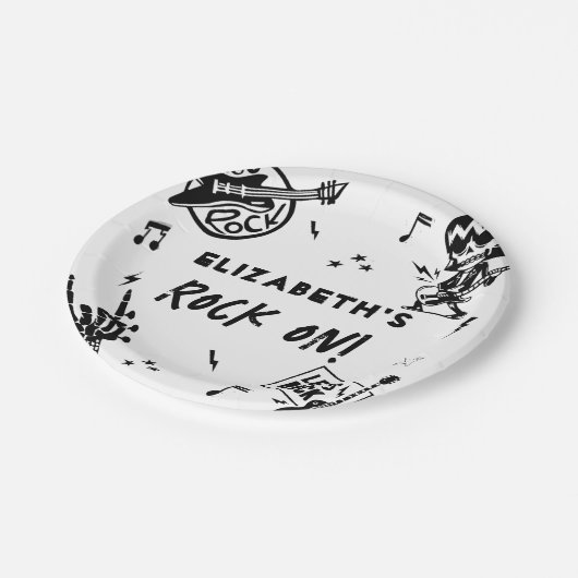 Assiettes En Carton Rock et Roll Black & White Anniversaire Party (Angle)