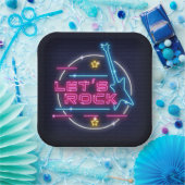 Assiettes En Carton Rock Retro Neon Carré (Fête)