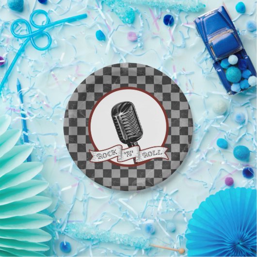 Assiettes En Carton Rock & Roll Retro Microphone Rockabilly Party (Fête)