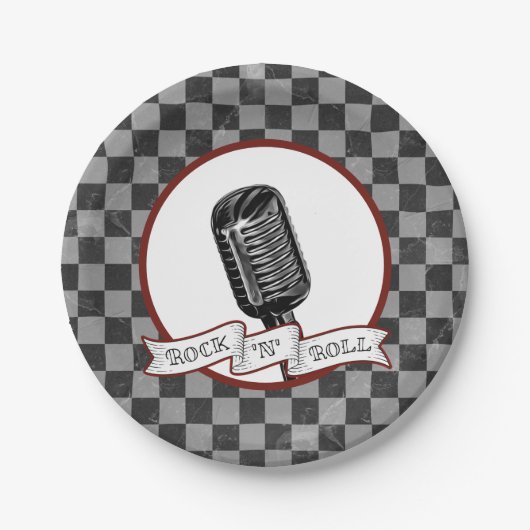 Assiettes En Carton Rock & Roll Retro Microphone Rockabilly Party (Devant)