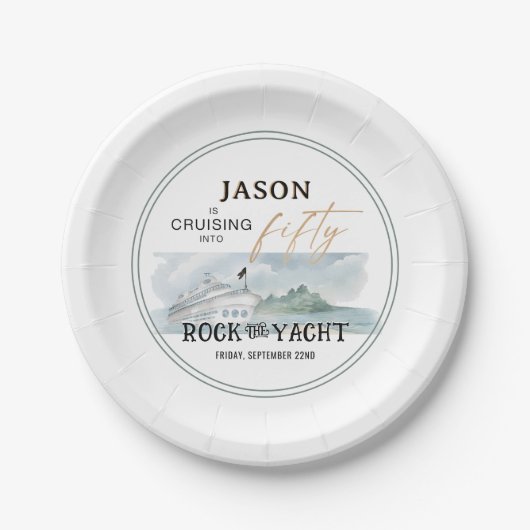 Assiettes En Carton Rock the Yacht 50th Birthday Personnalisé (Devant)