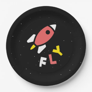 Assiettes En Carton Rocket - Rouge & Jaune Pop Art Abstrait. FLY!