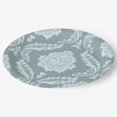 Assiettes En Carton Rococo Damask Lg Pattern Duck Egg Blue+Teal (Angle)