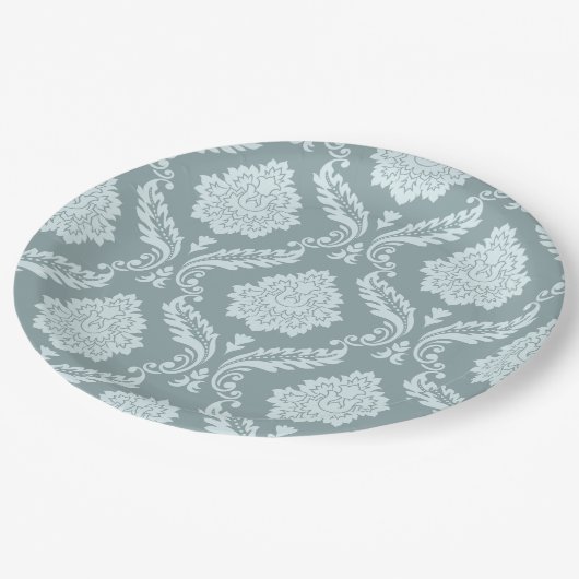 Assiettes En Carton Rococo Damask Pattern Duck Egg Blue+Teal (Angle)