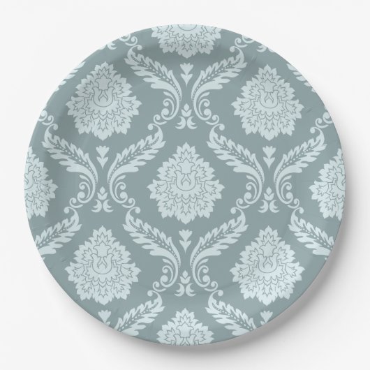 Assiettes En Carton Rococo Damask Pattern Duck Egg Blue+Teal (Devant)
