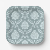 Assiettes En Carton Rococo Damask Pattern Duck Egg Blue+Teal Paper Pla (Recto)