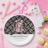 Assiettes En Carton Rococo Pink Black Graduate Photo Graduate (Fête)