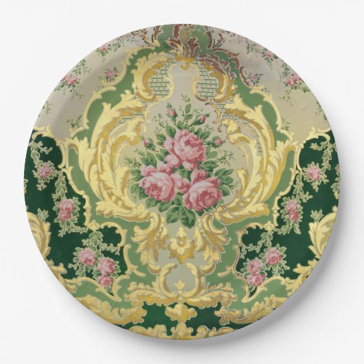 Assiettes En Carton Rococo Roses roses roses d'or élégant Mariage (Devant)