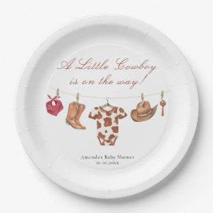 Assiettes En Carton Rodeo Aquarelle Fête Prénatale Western Cow-boy