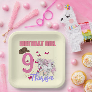 Assiettes En Carton Rodéo Chevaux Fleurs de pivoine Fête d'anniversair