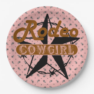 Assiettes En Carton Rodeo Cowgirl rose Bandanna Star Barbed Wire
