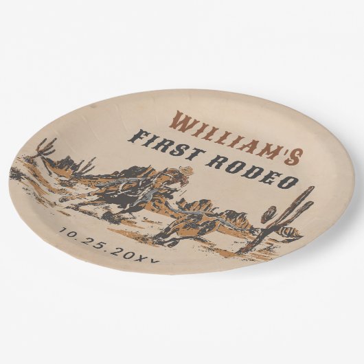 Assiettes En Carton Rodeo Western Cowboy 1ère fête d'anniversaire (Angle)