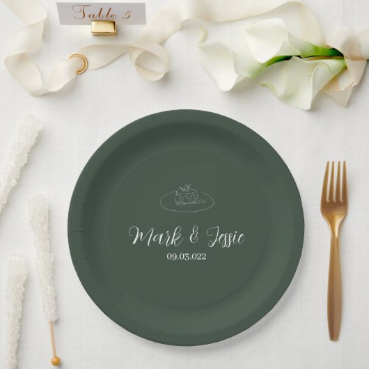 Assiettes En Carton ROE Dusky Green & White Simple Mariage (Mariage)