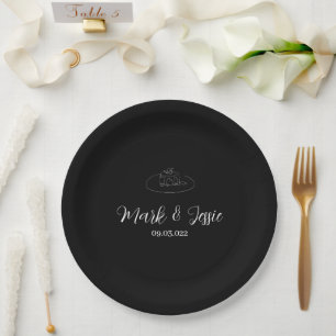 Assiettes En Carton ROE Mariage simple noir et blanc