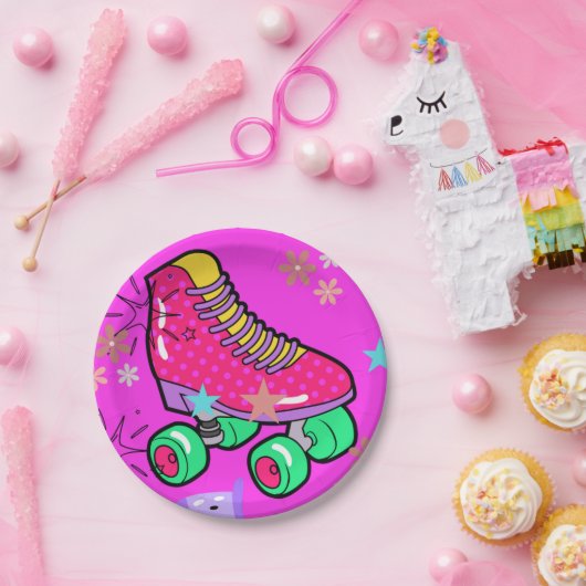 Assiettes En Carton Roller Patins filles Rainbow Neon fête d'anniversa (Fête)