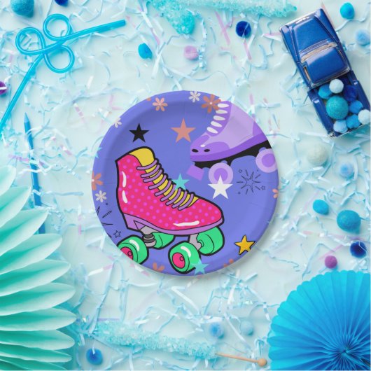 Assiettes En Carton Roller Patins filles Rainbow Neon fête d'anniversa (Fête)