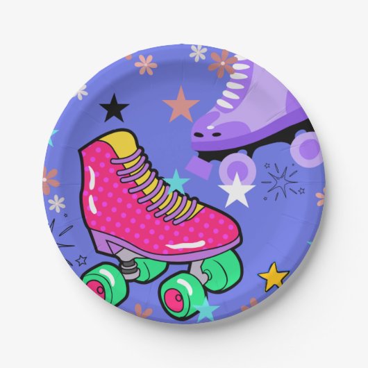 Assiettes En Carton Roller Patins filles Rainbow Neon fête d'anniversa (Devant)
