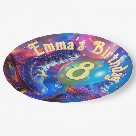 Assiettes En Carton Roller Skate fête d'anniversaire (Angle)