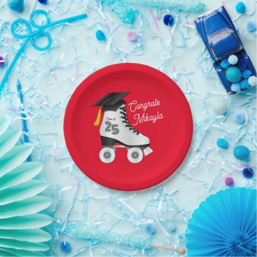 Assiettes En Carton Roller Skate Graduation Party Patinage Rink Red (Fête)