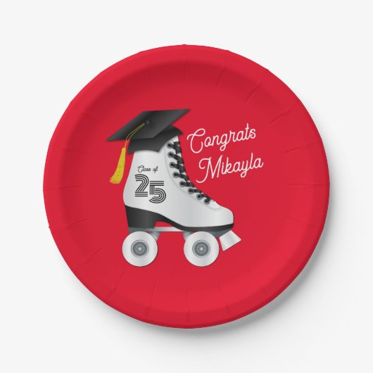 Assiettes En Carton Roller Skate Graduation Party Patinage Rink Red (Devant)