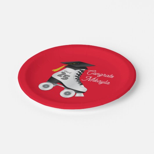 Assiettes En Carton Roller Skate Graduation Party Patinage Rink Red (Angle)