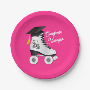 Assiettes En Carton Roller Skate Graduation Party patinoire rose