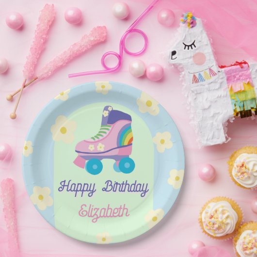 Assiettes En Carton Roller Skate Retro Bonne fête d'anniversaire (Fête)
