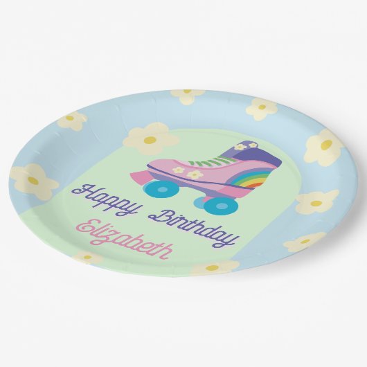 Assiettes En Carton Roller Skate Retro Bonne fête d'anniversaire (Angle)