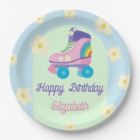 Assiettes En Carton Roller Skate Retro Bonne fête d'anniversaire (Devant)