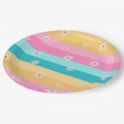 Assiettes En Carton Roller skate Retro Rainbow fête d'anniversaire (Angle)