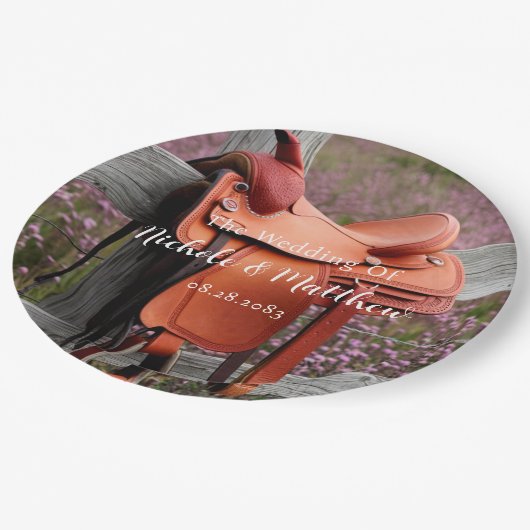 Assiettes En Carton Romance rustique : Selle sur la clôture Mariage (Angle)