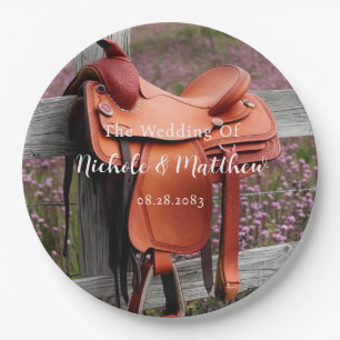 Assiettes En Carton Romance rustique : Selle sur la clôture Mariage