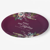 Assiettes En Carton Romantic Bourgogne Floral Mr & Mrs Mariage (Angle)