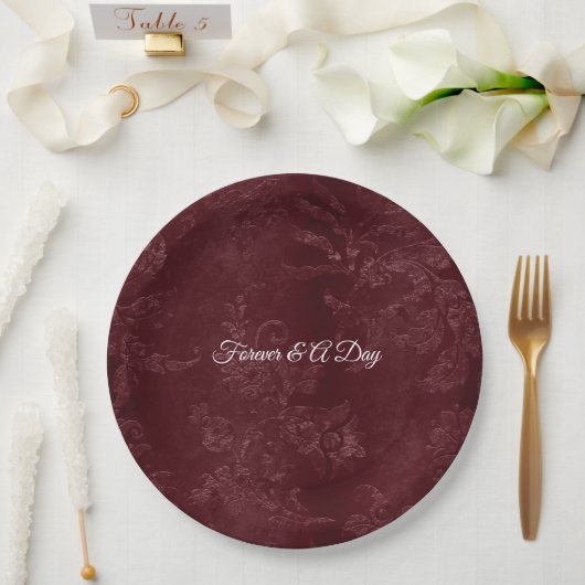 Assiettes En Carton Romantic Deep Red Burgundy Floral Wedding (Mariage)