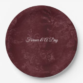 Assiettes En Carton Romantic Deep Red Burgundy Floral Wedding (Devant)