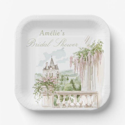 Assiettes En Carton Romantic French Garden Chateau Bridal Shower  (Recto)
